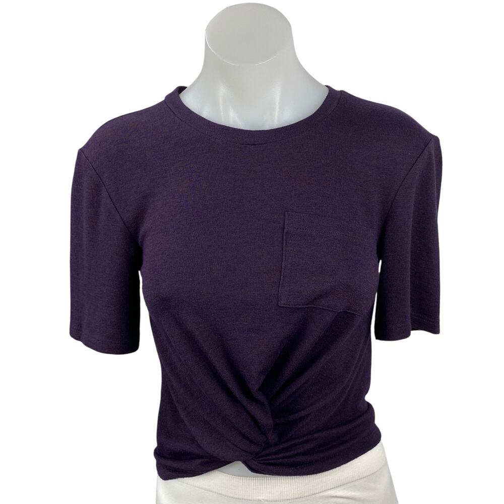Aritzia Wilfred Free Women's Purple Short Sleeve Twist Front Tee Crop Top Size S